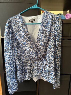 Express Blue and Black Speckled Wrap Blouse